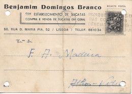 Portugal , 1958 ,  BENJAMIM DOMINGOS BRANCO ,  Scrap Trade , Lisboa  Postmark , Commercial Mail - Portugal