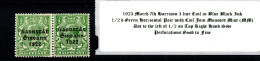 1923 March 7th Harrison 3 Line Coil In Blue Black Ink, 1/2 D Green Horziontal Pair With Coil Join Mounted Mint (MM) - Nuovi