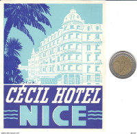 ETIQUETA DE HOTEL  -CÉCIL HOTEL  -NICE -FRANCIA - Etiquettes D'hotels