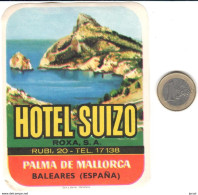 ETIQUETA DE HOTEL  - HOTEL SUIZO -PALMA DE MALLORCA -ISLAS BALEARES - Etiquettes D'hotels