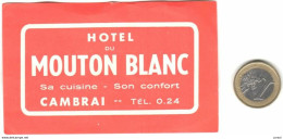 ETIQUETA DE HOTEL  -HOTEL DU MOUTON BLANC  -CAMBRAI  -FRANCIA - Etiquettes D'hotels