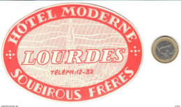 ETIQUETA DE HOTEL  -HÔTEL MODERNE  -LOURDES -PARIS - Etiquettes D'hotels