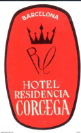 ETIQUETA DE HOTEL  - HOTEL RESIDENCIA CORCEGA  -BARCELONA - Etiquettes D'hotels