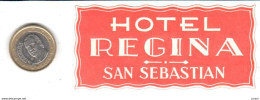 ETIQUETA DE HOTEL  -HOTEL REGINA   -SAN SEBASTIAN - Etiquettes D'hotels