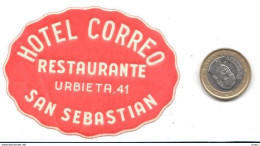 ETIQUETA DE HOTEL  -HOTEL CORREO   -SAN SEBASTIAN - Etiquettes D'hotels