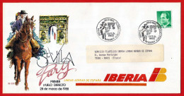 España. Spain. 1988. FFC. Primer Vuelo Directo De IBERIA De Sevilla (España) - Paris (Francia) - Máquinas Franqueo (EMA)