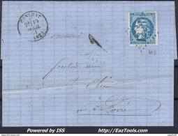 FRANCE N°46B SUR LETTRE GC 1256 CUNLHAT PUY DE DOME + CAD TYPE 16 DU 19/04/1871 - 1870 Emissione Di Bordeaux