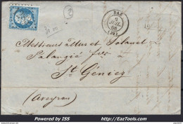 FRANCE N° 22 SUR LETTRE POUR ST GENIEZ GC 1283 DAX LANDES + CAD DU 06/07/1866 - 1862 Napoléon III