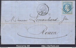 FRANCE N°29A SUR LETTRE POUR ROUEN GC 2240 + CAD ALGER BAT A VAPEUR 15/06/1868 - 1863-1870 Napoléon III. Laure