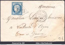 FRANCE N°60 SUR LETTRE GC 2423 MONTAIGUT DE QUERCY TARN ET GARONNE DU 23/08/1873 - 1871-1875 Ceres