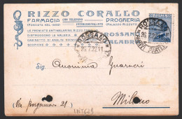 CARTOLINA COMMERCIALE - ROSSANO CALABRO - COSENZA - 1922 - RIZZO CORALLO - FARMACIA E DROGHERIA (INT629) - Magasins