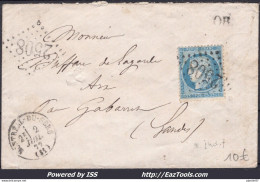 FRANCE N°60 SUR LETTRE GC 2508 MONTRÉAL DU GERS GERS + CAD TYPE 16 DU 02/07/1872 - 1871-1875 Ceres