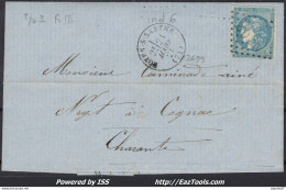 FRANCE N°45C SUR LETTRE GC 2699 NOYEN SUR SARTHE SARTHE + CAD DU 21/03/1871 - 1870 Emisión De Bordeaux