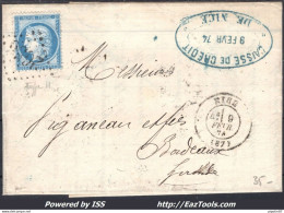 FRANCE N° 60B SUR LETTRE GC 2656 NICE ALPES MARITIMES + CAD DU 09/02/1874 - 1871-1875 Cérès