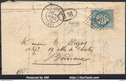 FRANCE N°60A SUR LETTRE GC 2989 PORT STE MARIE LOT ET GARONNE + CAD 18/04/1873 - 1871-1875 Ceres
