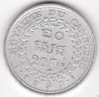 Cambodge, 20 Sen 1959. Norodom Sihanouk  , En Aluminium, KM# 55 - Cambodja