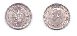 Australia 3 Pence 1951 PL - Threepence