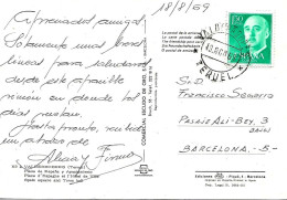 Valderrobres Teruel A Barcelona 1969 Sobre Tarjeta Postal - Otros & Sin Clasificación