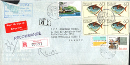 PORTUGAL  AFFRANCHISSEMENT COMPOSE SUR LETTRE AVION EXPRES RECOMMANDEE POUR LA FRANCE 1987 - Covers & Documents