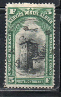 BELGIAN CONGO BELGA BELGE 1920 AIRMAIL AIR POST MAIL STRONGHOLD IN THE INTERIOR 5fr USED OBLITERE' USATO - Usados