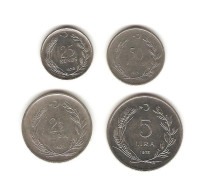 45/ Turquie : 25 Kurus 1978 - 50 Kurus 1975 - 2 1/2 Lira 1960 - 5 Lira 1975 - Turkije