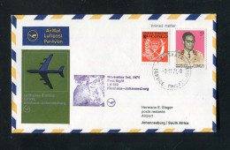 "KONGO-KINSHASA" 1971, Erstflugbrief LH 552 "Kinshasa-Johannesburg" (0103) - Covers & Documents