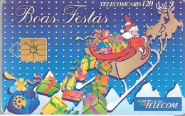 CARTE-PUCE-12/96-Gem A-PORTUGAL-PERE NOEL En TRAINEAUX-Utilisé TBE/RARE - Christmas