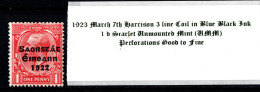 1923 March 7th Harrison 3 Line Coil In Blue Black Ink, 1 D Scarlet  Unmounted Mint (MM) - Nuevos