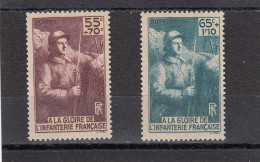 France - Année 1938 - Neuf** - N°YT 386/87** -  A La Gloire De L'infanterie - Unused Stamps