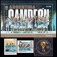 ARGENTINA/STAMPS, 2023 -SOCCER – WORLD CHAMPIONSHIP “QATAR 2022”  SHEET + SET OF 3 VALUES-MNH - 2022 – Qatar