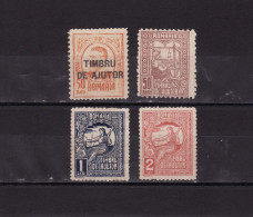 RUMANIA 4 SELLOS ANTIGUOS FISCALES TIMBRU DE AJUTOR - Revenue Stamps