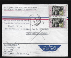 Première Liaison Aérienne Directe France Polynésie Par T.A.I. 28/09/1958 Abidjan Vers Papeete Via Paris Retour Abidjan - Storia Postale