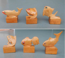 6 Pesci In Legno, 6 Wooden Fish, Vintage China. Temperamatite, Pencil-sharpener, Taille Crayon, Anspitzer. Never Used - Peces