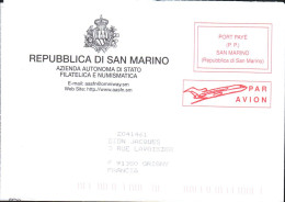 SAINT MARIN PLI AVION EN PORT PAYE POUR LA FRANCE - Cartas & Documentos