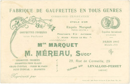 B Carte Commerciale Maison Marquet M.Méreau, Levallois-Perret, Fabrique Gaufrettes - Publicité