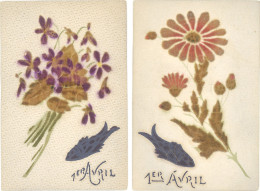TB 2 CPA « pochoir », 1er Avril, Poissons & Fleurs - April Fool's Day