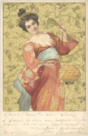 B Femme Asiatique à L’éventail, Période Art Nouveau - Andere & Zonder Classificatie