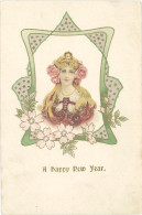 LD Femme Période Art Nouveau « A Happy New Year » - Autres & Non Classés