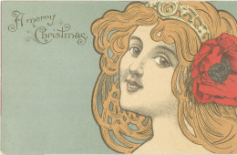 TB Femme Art Nouveau «  A Merry Christmas «  - Sonstige & Ohne Zuordnung