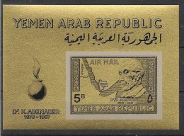 1968 YEMEN République Michel 719 ** Adenauer, Bloc De Luxe - Yémen