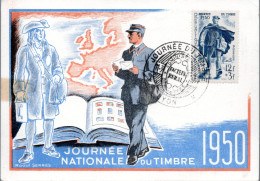 FRANCE / CARTE PREMIER JOUR DE LA JOURNEE DU TIMBRE DE 1950 FACTEUR RURAL - 1950-1959