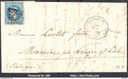 FRANCE N°29B SUR LETTRE GC 3982 TOULOUSE + CONVOYEUR STATION AUTERIVE - 1863-1870 Napoléon III Con Laureles