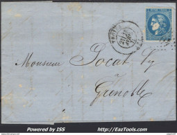 FRANCE N°46B SUR LETTRE GC 4034 TROYES AUBE + CACHET A DATE DU 23/04/1871 - 1870 Emisión De Bordeaux