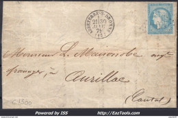 FRANCE BORDEAUX N°44A SUR LETTRE GC 203 AUBETERRE SUR DRONNE CHARENTE 30/01/1871 - 1870 Emissione Di Bordeaux