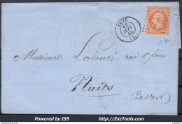 FRANCE N°16 SUR LETTRE PC 210 AVIZE MARNE + CACHET A DATE DU 17/06/1860 - 1853-1860 Napoleon III