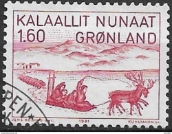 1981 Grönland Mi. 128 Used .Schlittenfahrt Nach Nordkanada; - Gebruikt