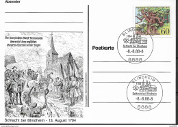 1988  Postkarte  " Schlacht Bei Bindheim - 13. August 1704 Gest. -8.8.88-8    8888 Blindheim 1 - Cartes Postales - Oblitérées