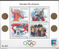 1989  Norwegen Mi. Bl. 12 **MNH  Olympische Winterspiele 1994, Lillehammer – Norwegische Olympiasieger - Nuevos