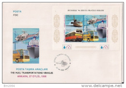 1996 Türkei Mi. Bl. 32 A FDC Internationale Briefmarkenausstellung ISTANBUL ’96 Verkehrsmittel. - Oblitérés