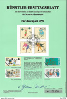 1991  Deutschland Germany  Mi. 1499-1502 Künstler-Ersttagsblatt    Sporthilfe - 1991-2000